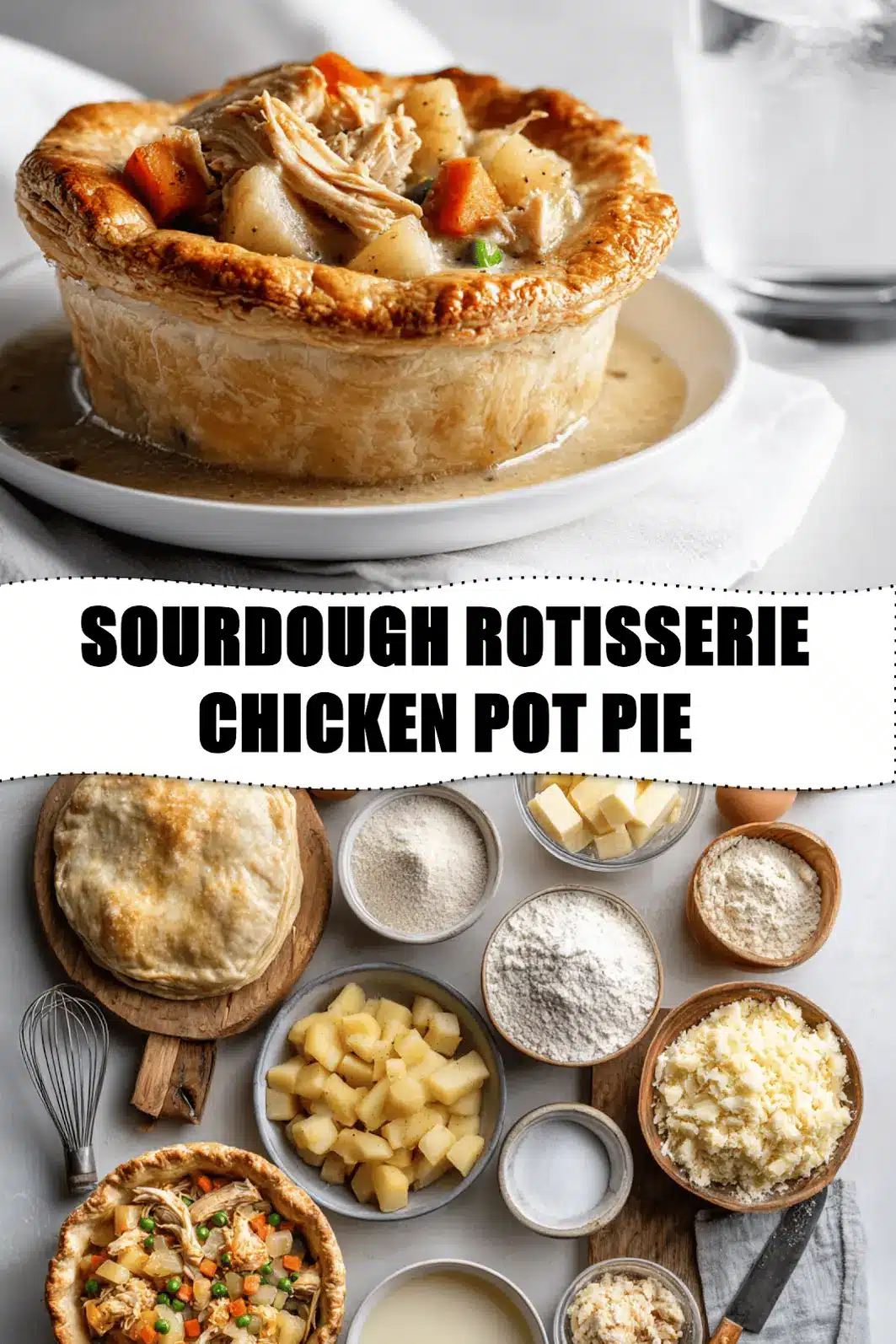 SOURDOUGH ROTISSERIE CHICKEN POT PIE hearty sourdough crust and rich chicken filling_pin