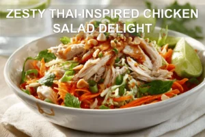 ZESTY THAI-INSPIRED CHICKEN SALAD DELIGHT bright shredded chicken salad with cabbage carrots peanuts and lime