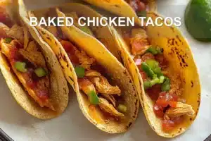 BAKED CHICKEN TACOS centered hero view, clean and uncluttered