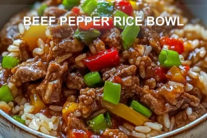 BEEF PEPPER RICE BOWL centered hero view, clean and uncluttered