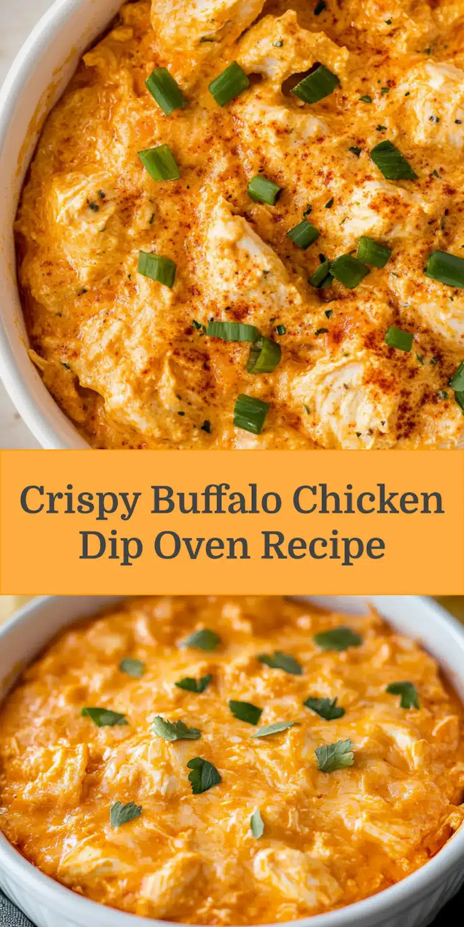BUFFALO CHICKEN DIP OVEN RECIPE centered hero view, clean and uncluttered_pin