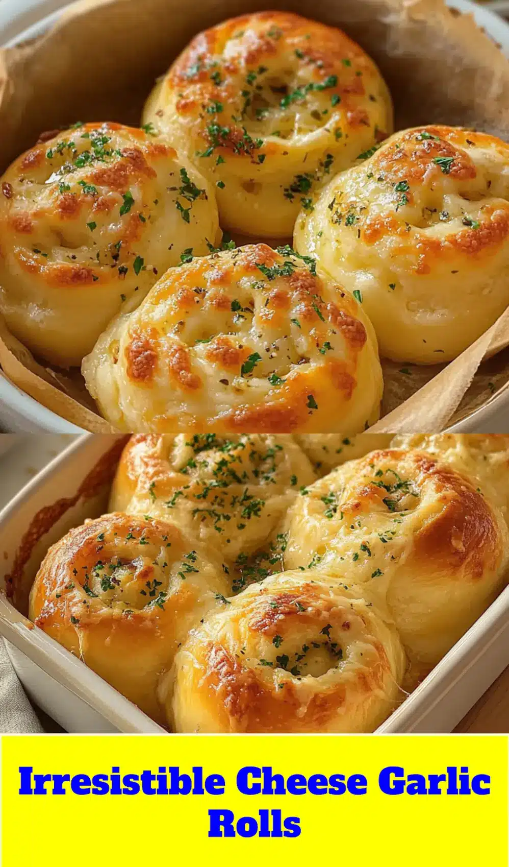 BUTTERY CHEESE GARLIC ROLLS centered hero view, clean and uncluttered_pin