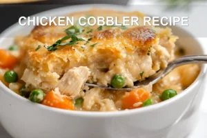 CHICKEN COBBLER RECIPE centered hero view, clean and uncluttered