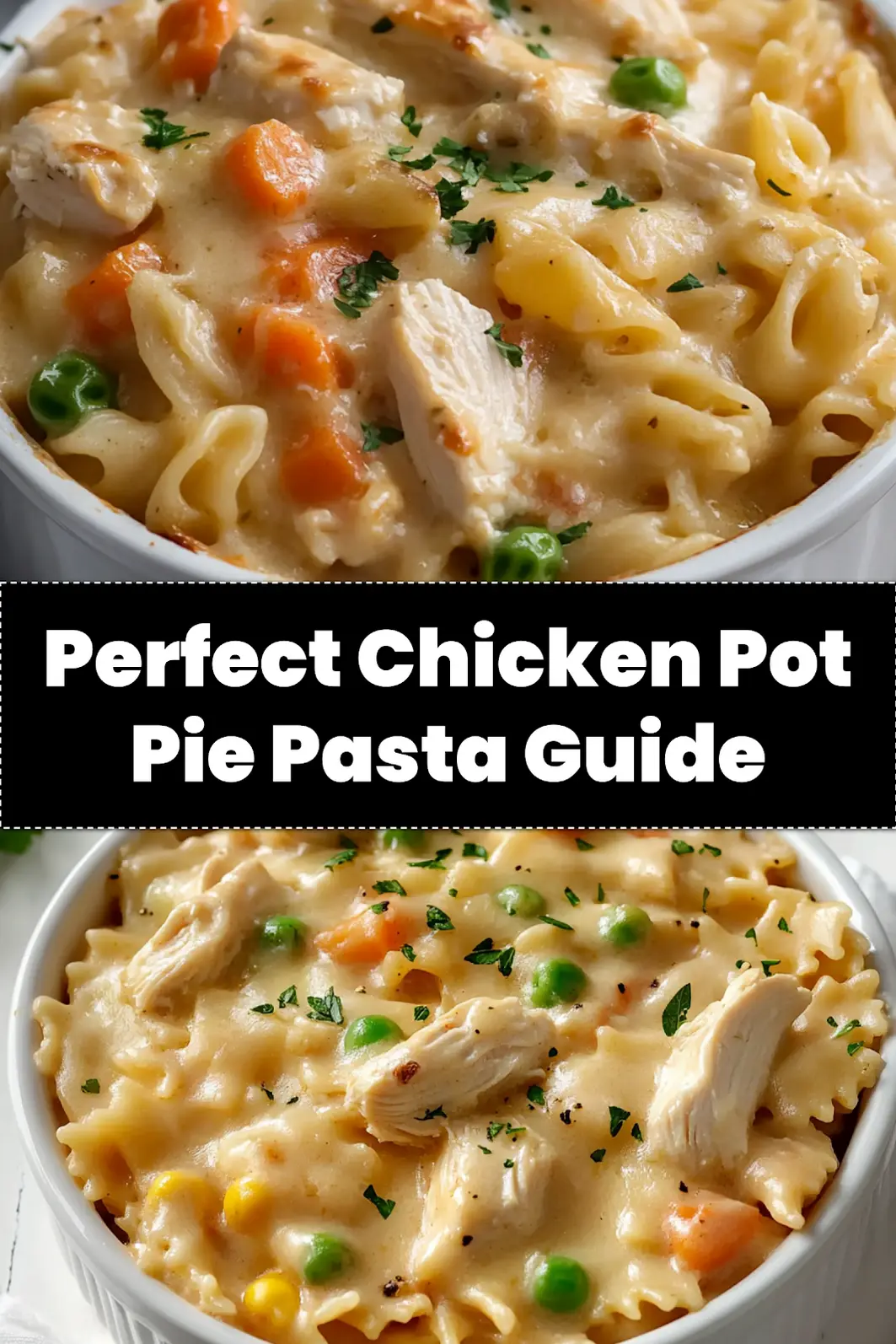CHICKEN POT PIE PASTA centered hero view, clean and uncluttered_pin