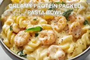 CREAMY PROTEIN PACKED PASTA BOWL centered hero view, clean and uncluttered