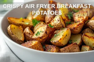 Crispy Air Fryer Breakfast Potatoes: Irresistibly Simple Recipe CRISPY AIR FRYER BREAKFAST POTATOES golden crisp rosemary smoke infused paprika fresh herbs on napkin