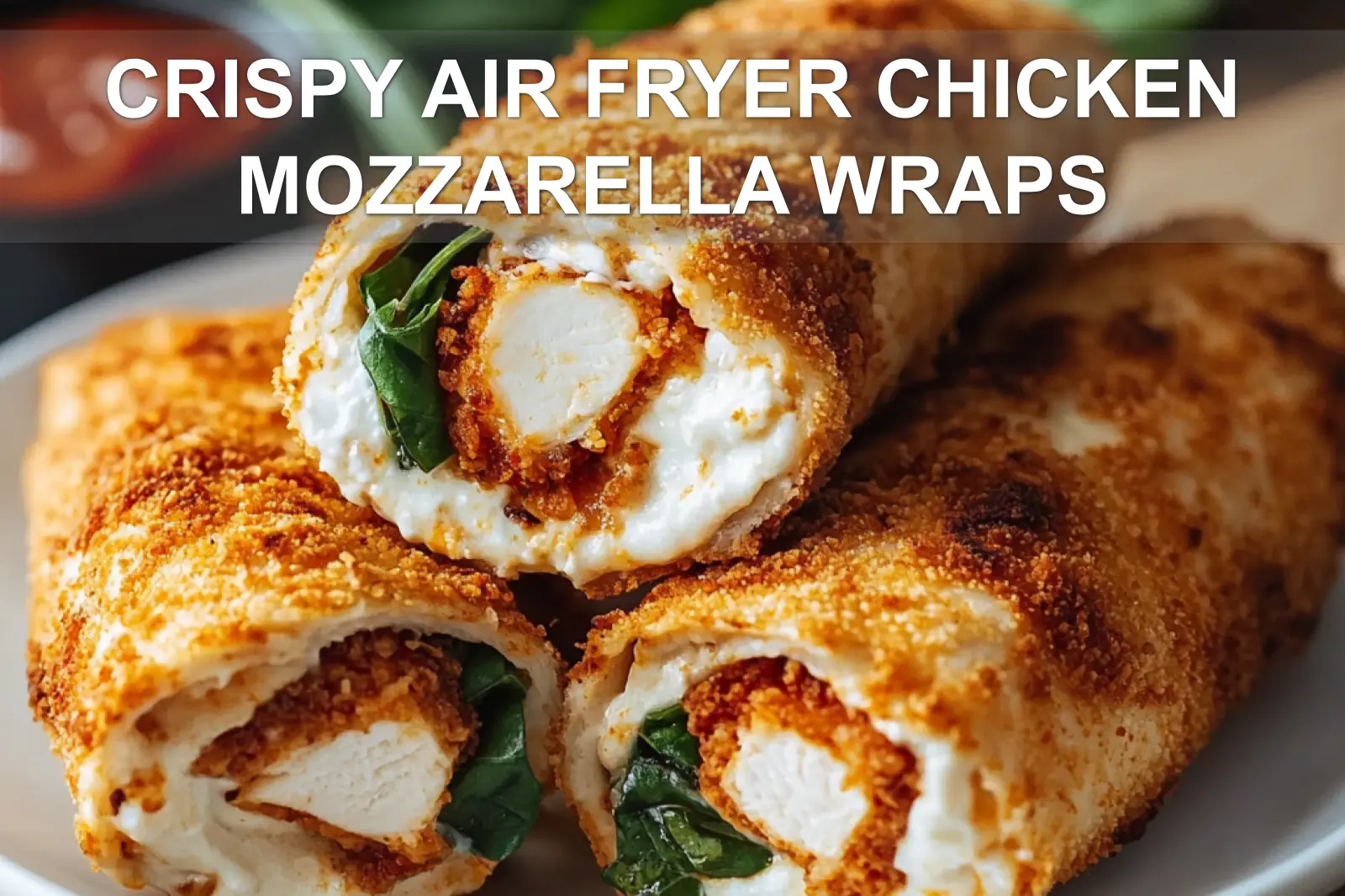 CRISPY AIR FRYER CHICKEN MOZZARELLA WRAPS centered hero view, clean and uncluttered