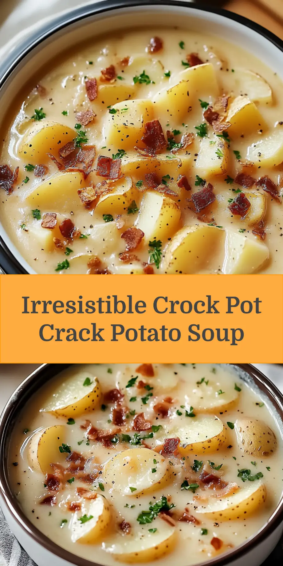 CROCK POT CRACK POTATO SOUP centered hero view, clean and uncluttered_pin