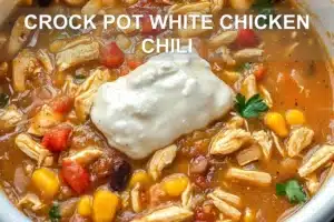 CROCK POT WHITE CHICKEN CHILI centered hero view, clean and uncluttered