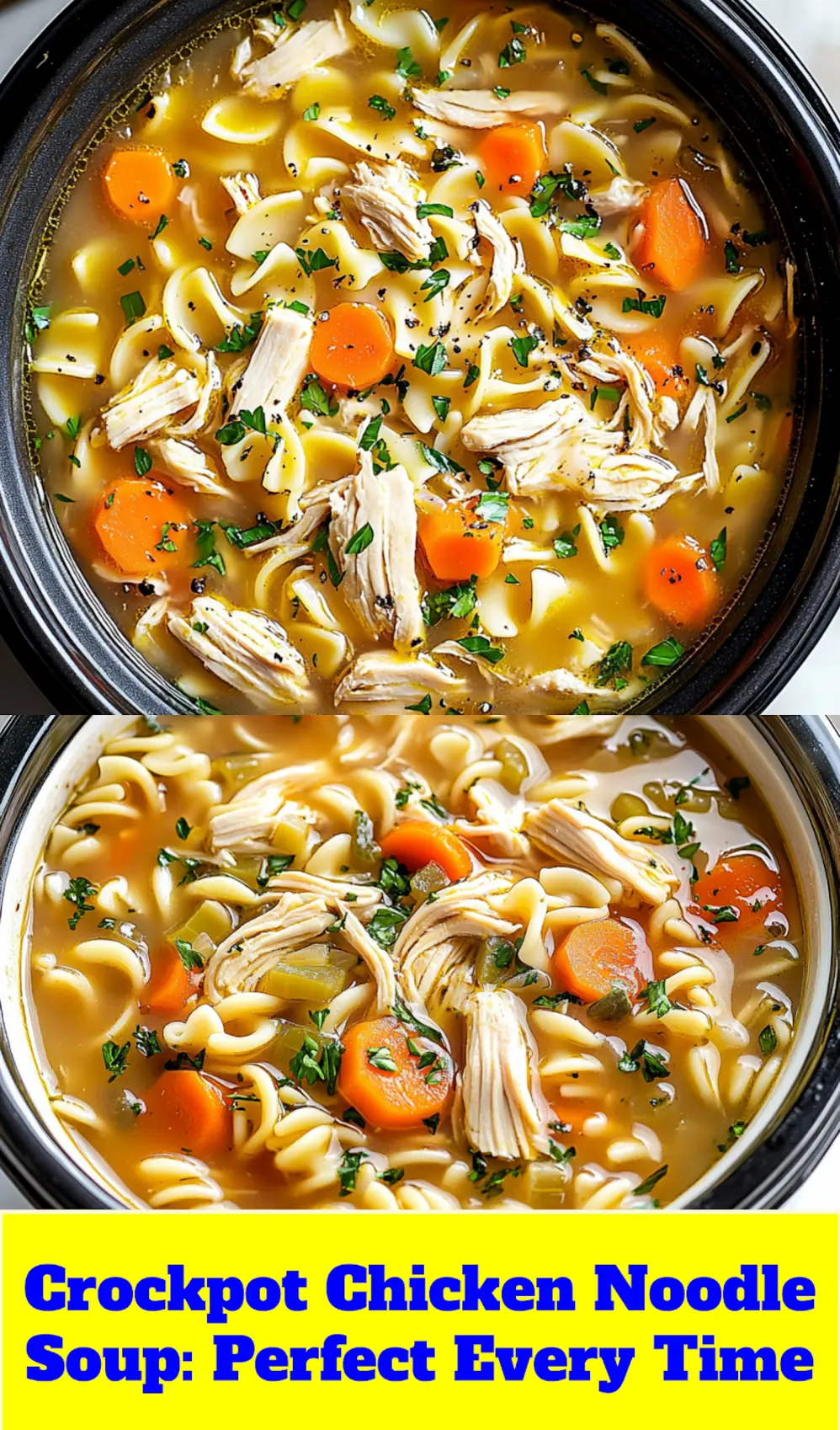 CROCKPOT CHICKEN NOODLE SOUP centered hero view, clean and uncluttered_pin