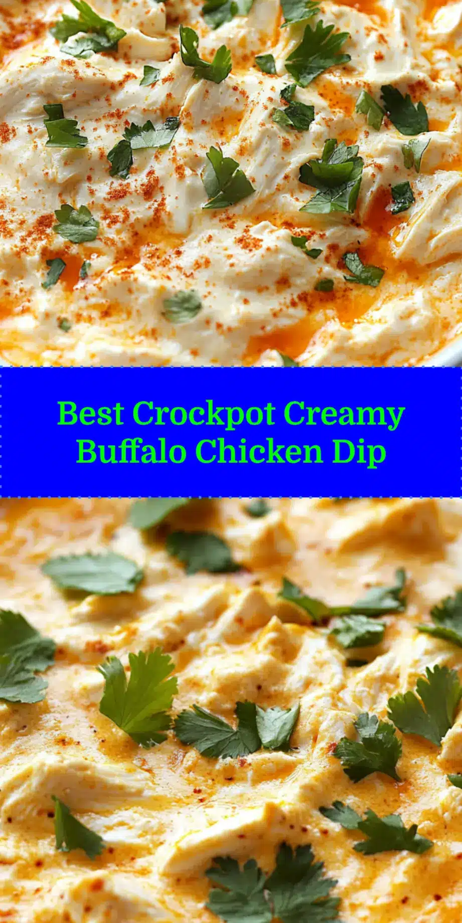CROCKPOT CREAMY BUFFALO CHICKEN DIP centered hero view, clean and uncluttered_pin