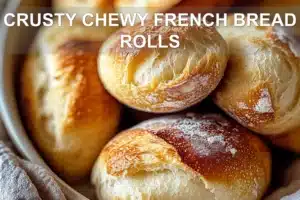CRUSTY CHEWY FRENCH BREAD ROLLS centered hero view, clean and uncluttered