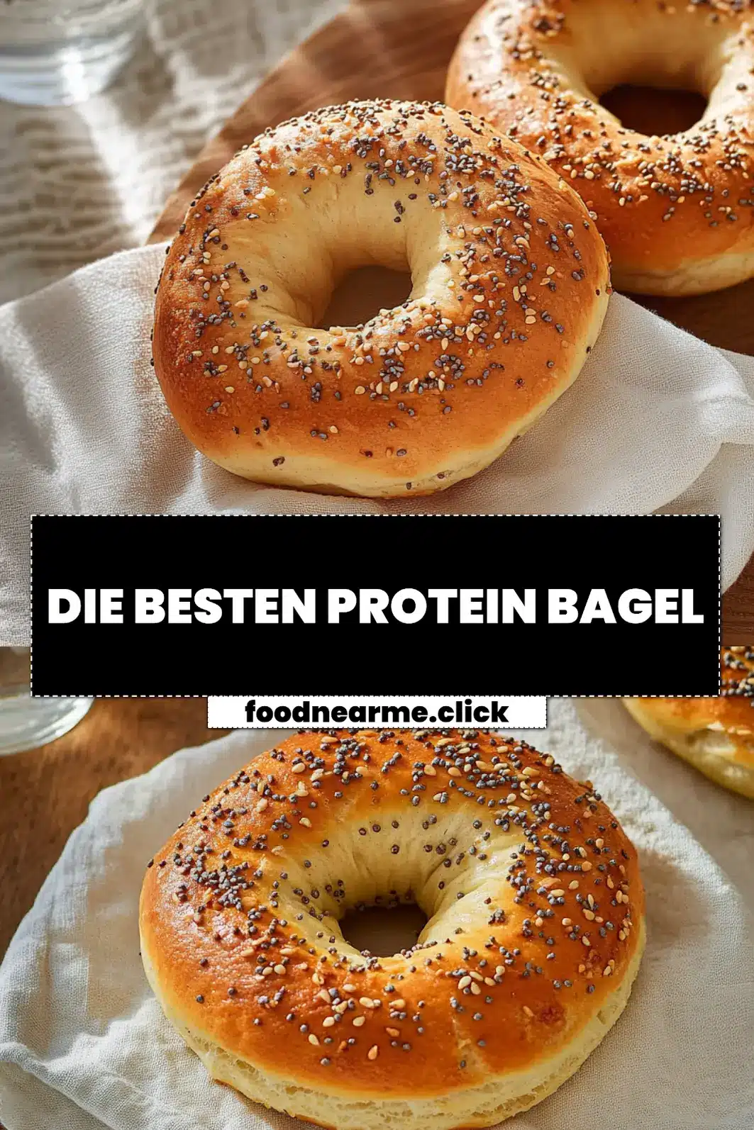 DIE BESTEN PROTEIN BAGEL spelt flour quark sesame poppy seeds shaped bagel rings on napkin_pin