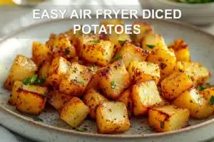 EASY AIR FRYER DICED POTATOES golden crispy herbs olive oil glass of water