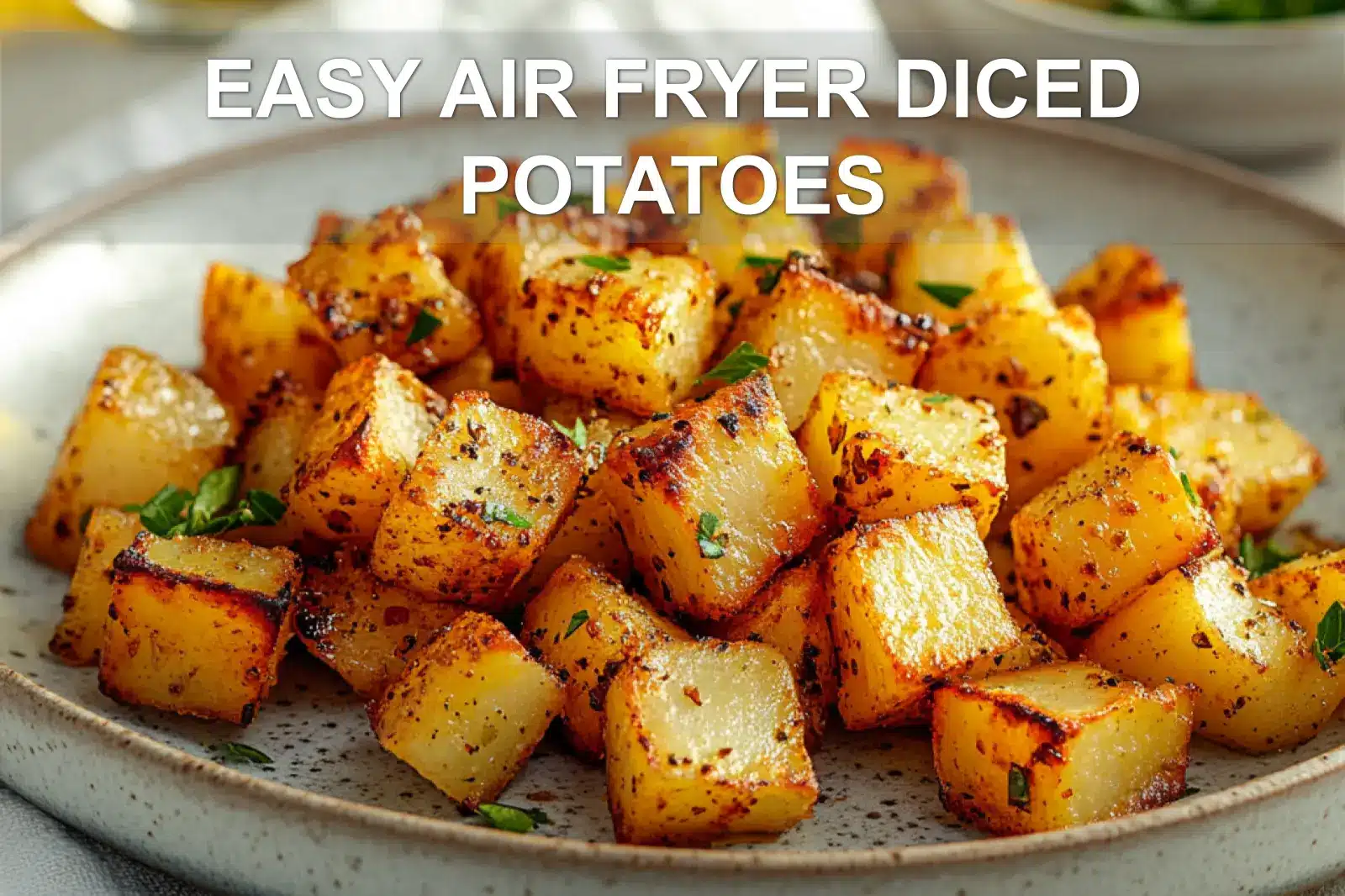 EASY AIR FRYER DICED POTATOES golden crispy herbs olive oil glass of water