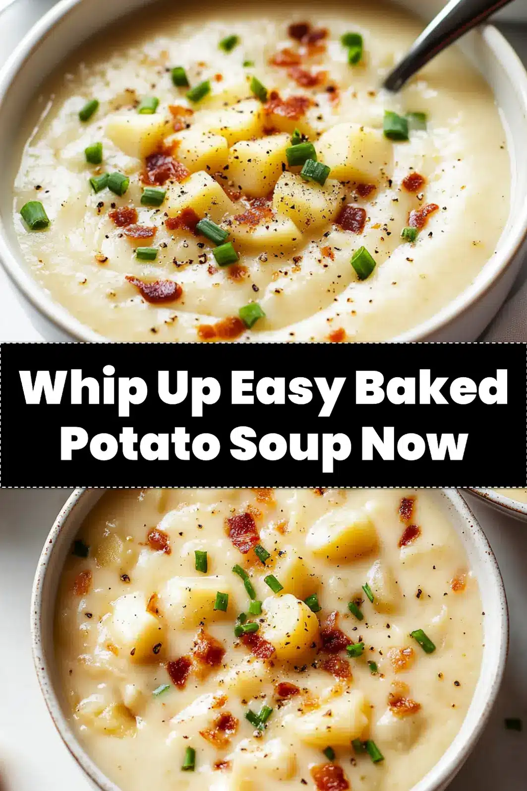 EASY BAKED POTATO SOUP centered hero view, clean and uncluttered_pin