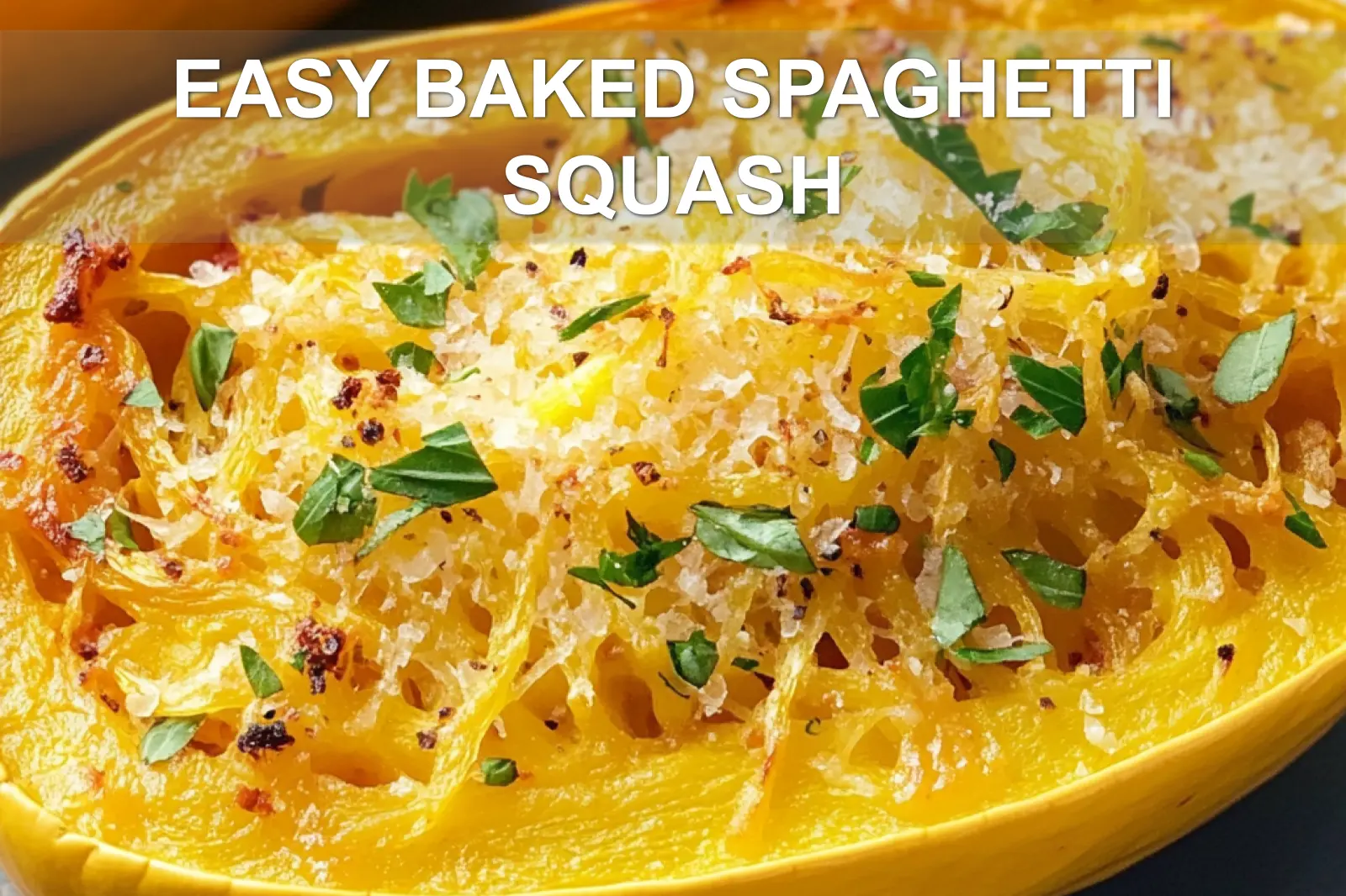 EASY BAKED SPAGHETTI SQUASH centered hero view, clean and uncluttered
