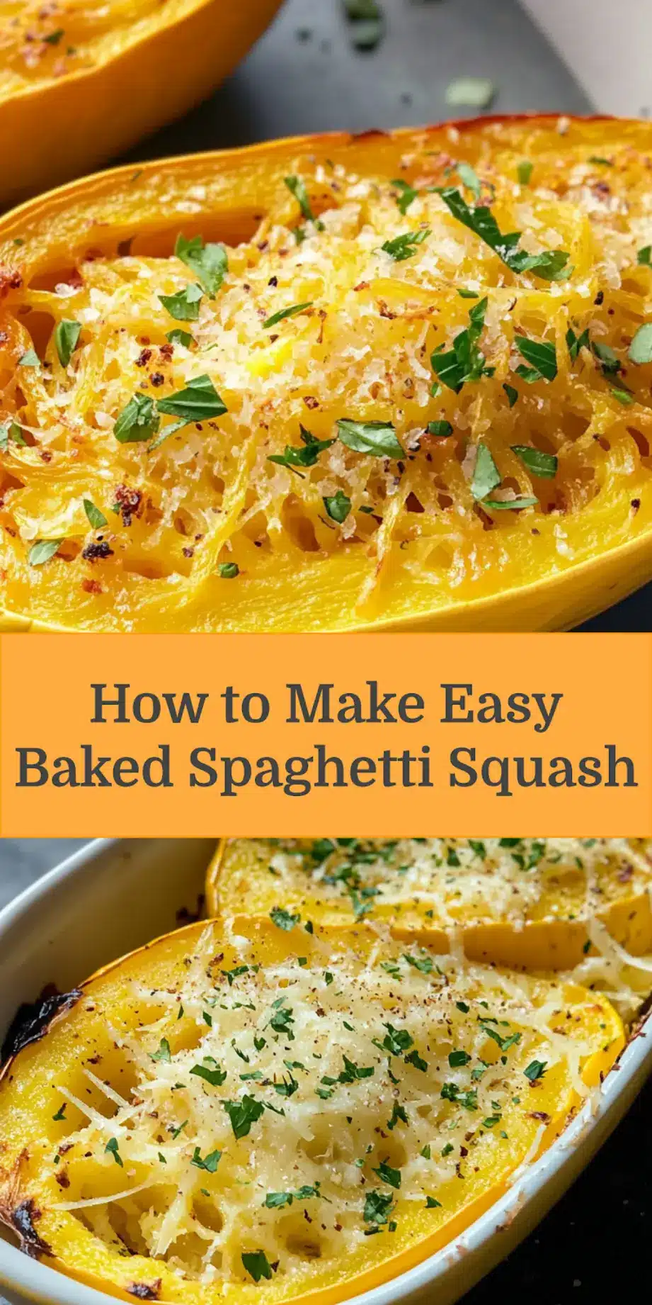 EASY BAKED SPAGHETTI SQUASH centered hero view, clean and uncluttered_pin