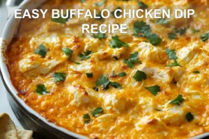EASY BUFFALO CHICKEN DIP RECIPE centered hero view, clean and uncluttered