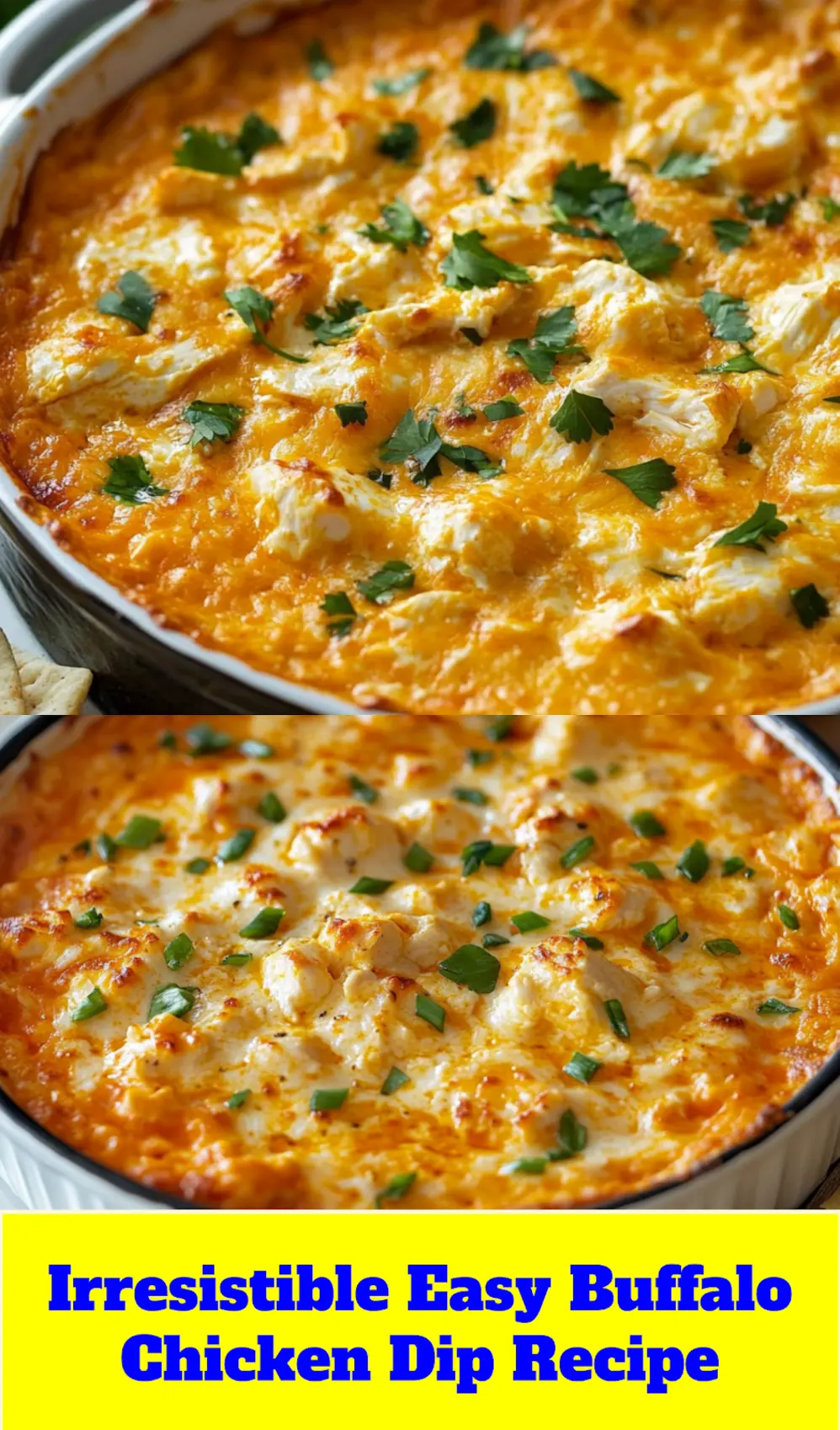 EASY BUFFALO CHICKEN DIP RECIPE centered hero view, clean and uncluttered_pin