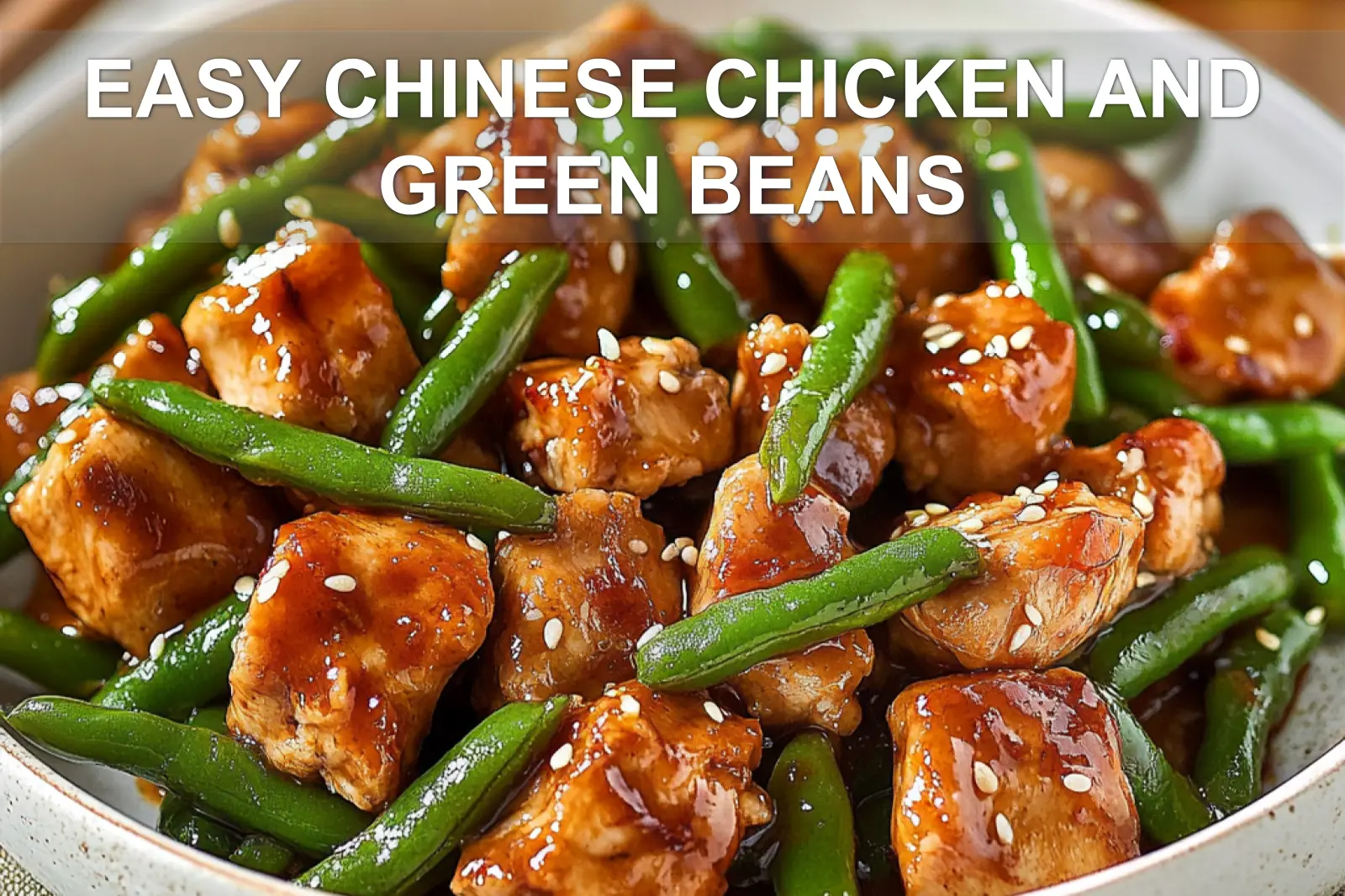Easy Chinese chicken and green beans stir-fry in a bowl with chopsticks
