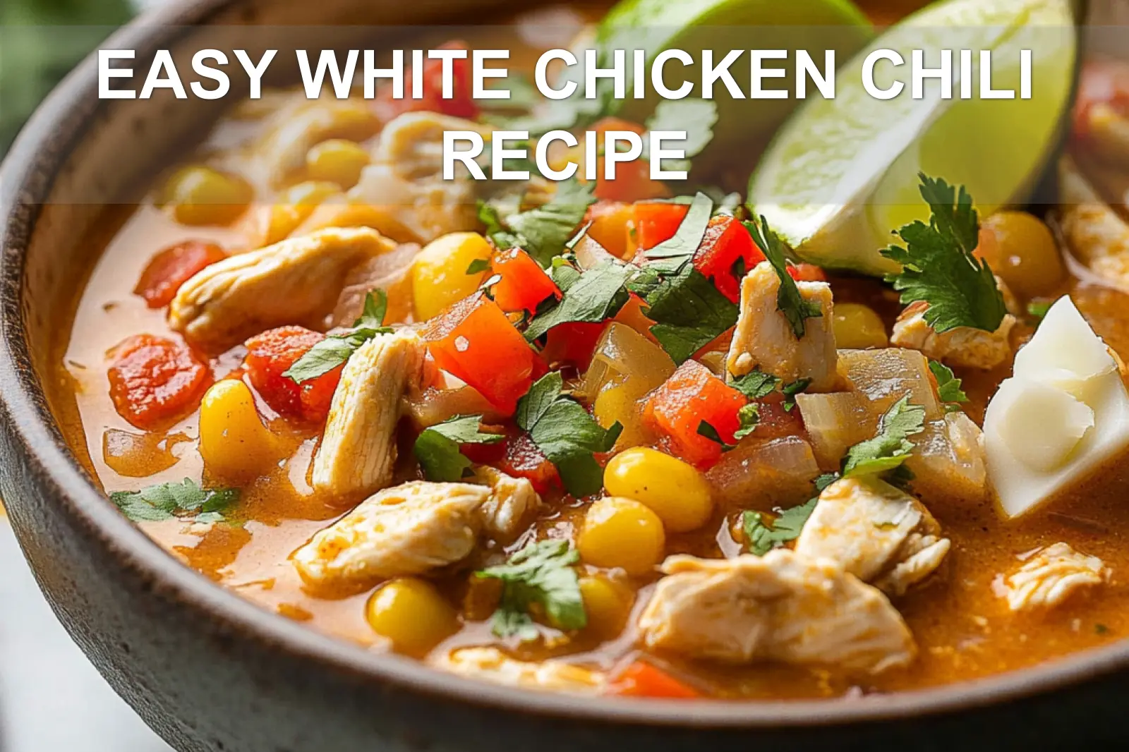 EASY WHITE CHICKEN CHILI RECIPE centered hero view, clean and uncluttered