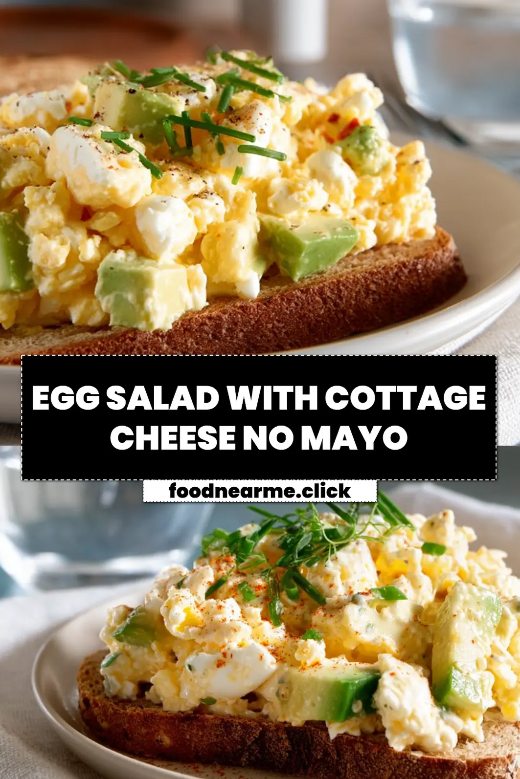 EGG SALAD WITH COTTAGE CHEESE NO MAYO on sourdough with avocado and pickles_pin