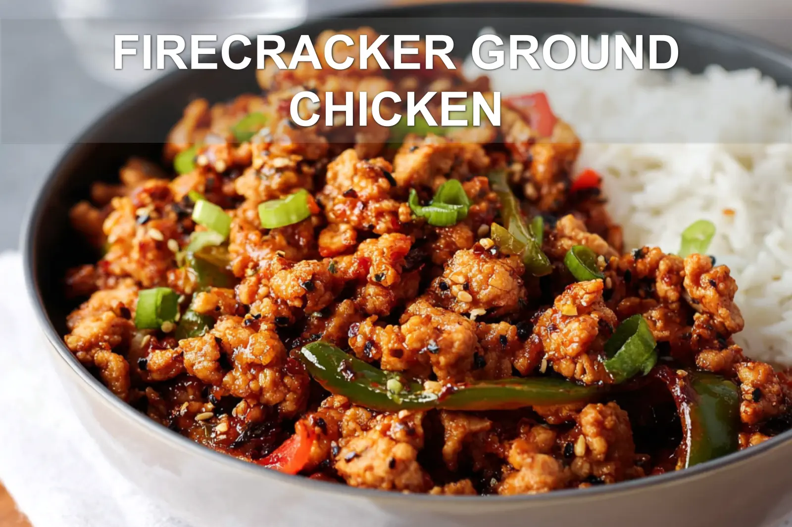 FIRECRACKER GROUND CHICKEN spicy glazed ground chicken over rice warm inviting shot