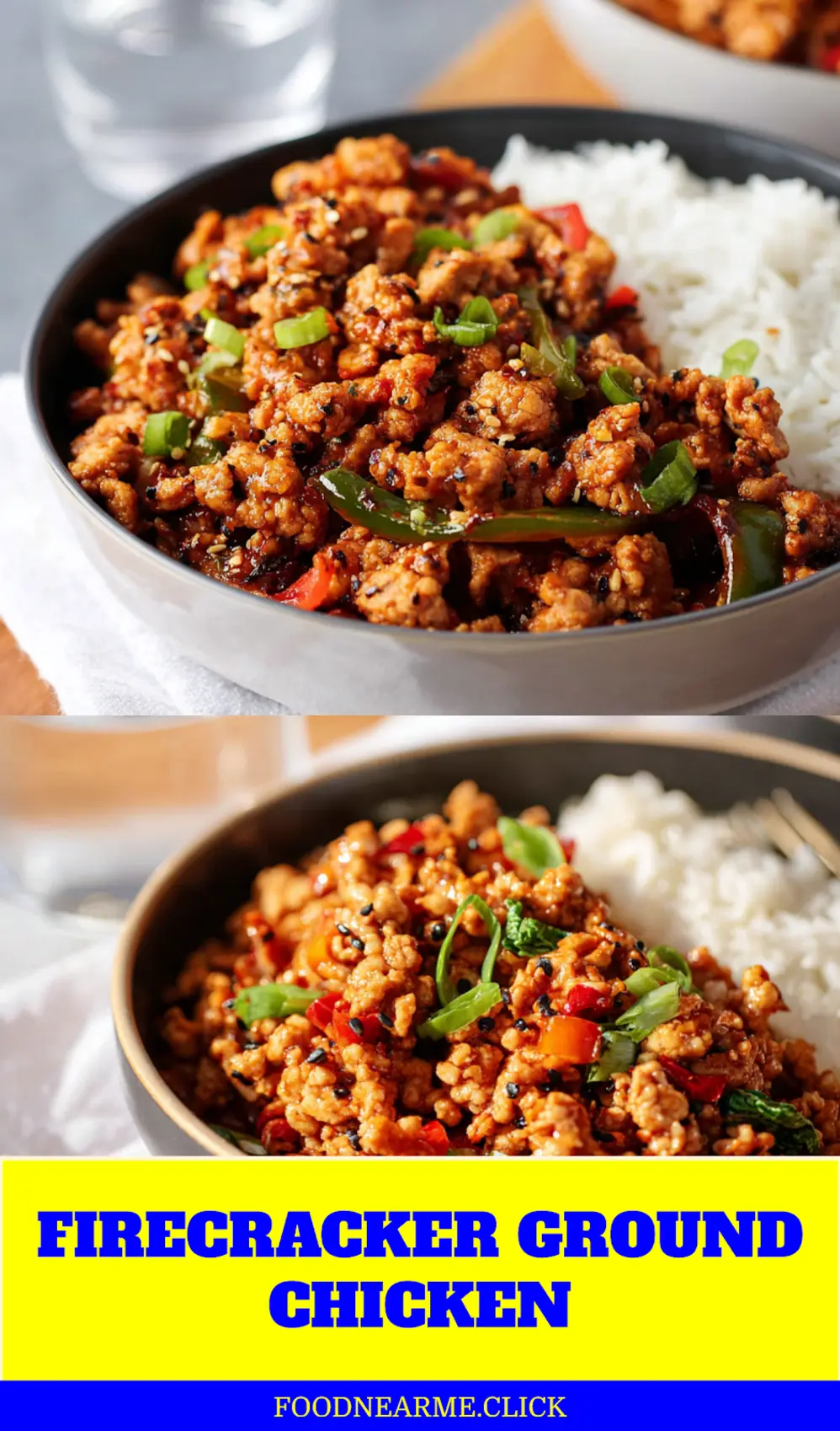 FIRECRACKER GROUND CHICKEN spicy glazed ground chicken over rice warm inviting shot_pin