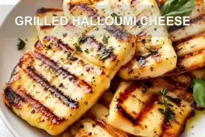 Grilled Halloumi Cheese: Easy and Irresistible Recipe GRILLED HALLOUMI CHEESE centered hero view, clean and uncluttered