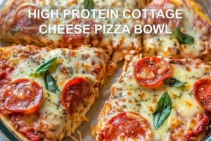HIGH PROTEIN COTTAGE CHEESE PIZZA BOWL centered hero view, clean and uncluttered