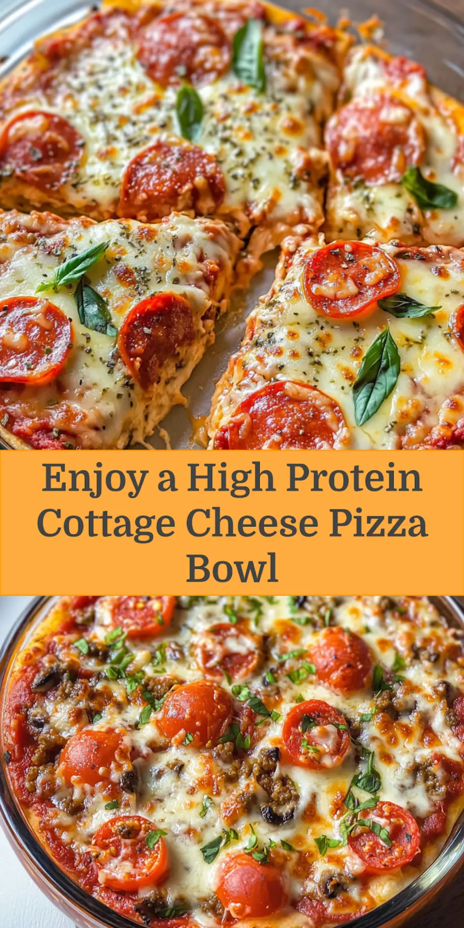 HIGH PROTEIN COTTAGE CHEESE PIZZA BOWL centered hero view, clean and uncluttered_pin