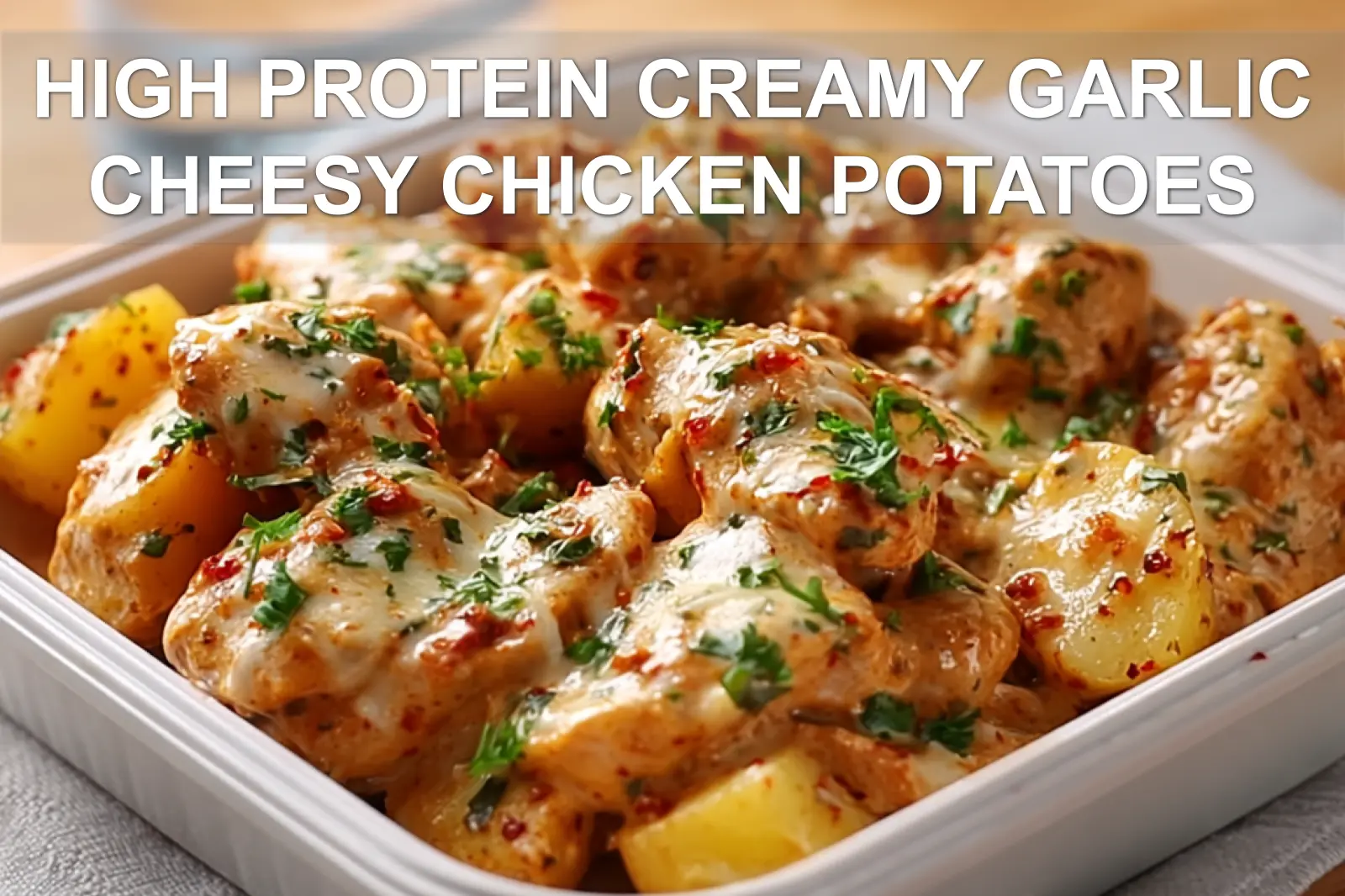 High Protein Creamy Garlic Cheesy Chicken & Potatoes