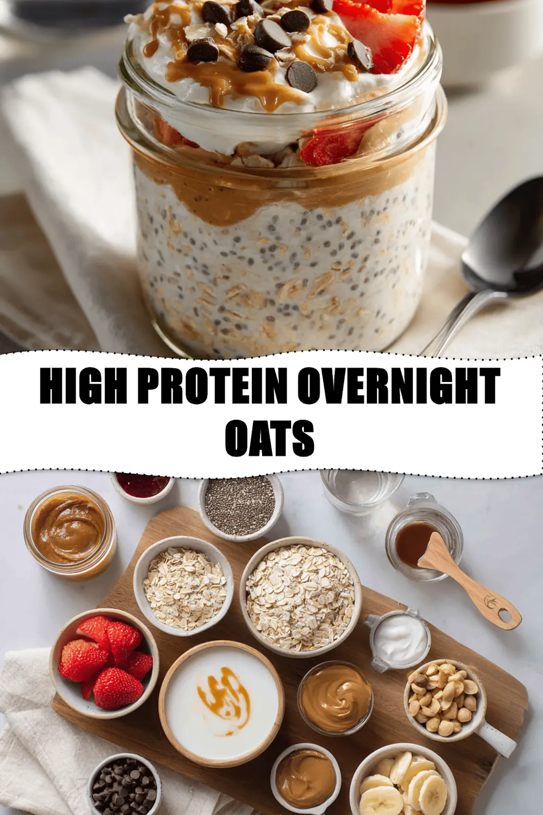 HIGH PROTEIN OVERNIGHT OATS centered hero view, clean and uncluttered_pin
