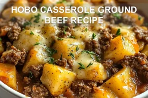 HOBO CASSEROLE GROUND BEEF RECIPE centered hero view, clean and uncluttered