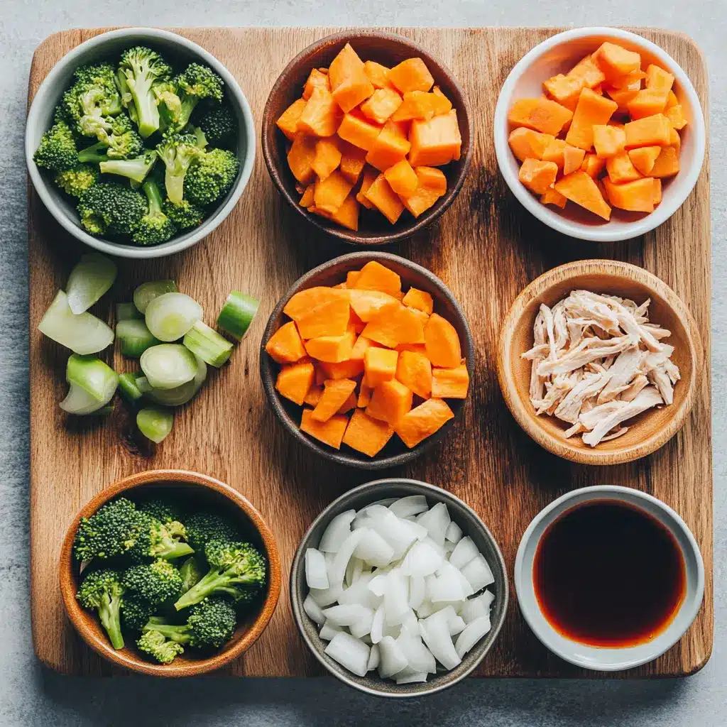 BBQ CHICKEN ROASTED SWEET POTATO BOWLS centered hero view, clean and uncluttered