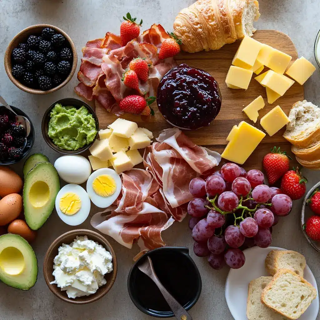 BREAKFAST CHARCUTERIE BOARD centered hero view, clean and uncluttered