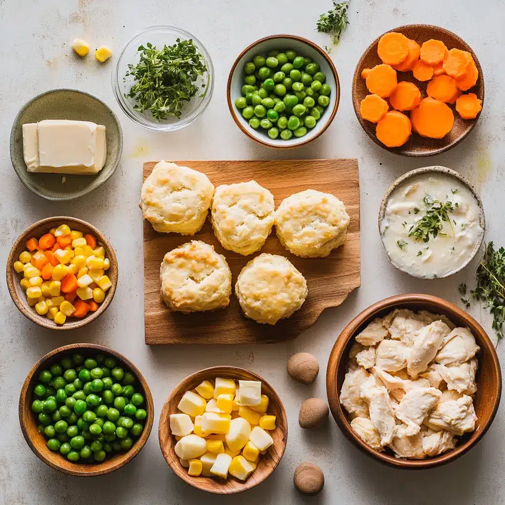 CHICKEN COBBLER WITH RED LOBSTER BISCUITS centered hero view, clean and uncluttered