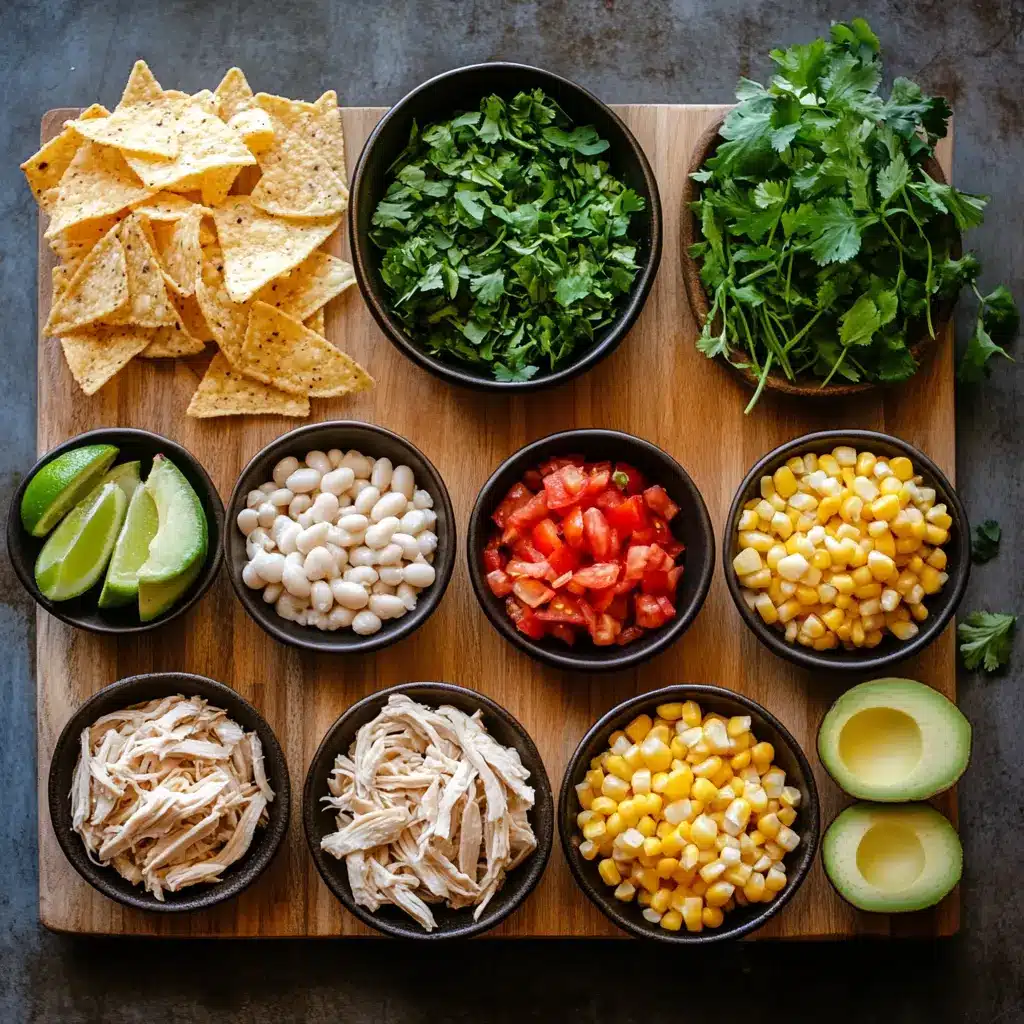 CREAMY WHITE CHICKEN CHILI RECIPE centered hero view, clean and uncluttered