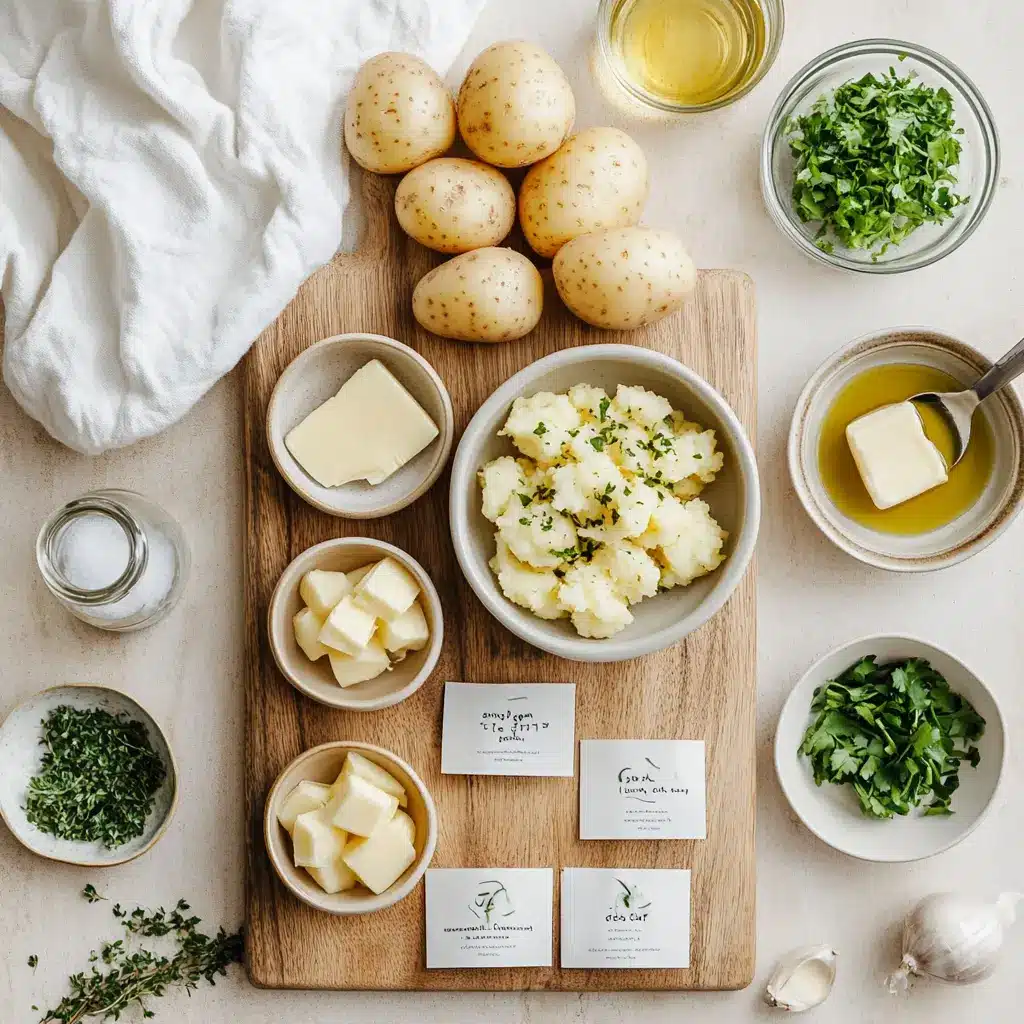 CRISPY AIR FRYER SMASHED POTATOES on white napkin with herbs and golden crisp edges