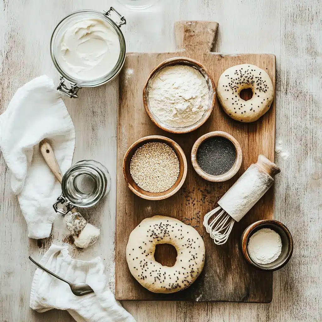 DIE BESTEN PROTEIN BAGEL spelt flour quark sesame poppy seeds shaped bagel rings on napkin