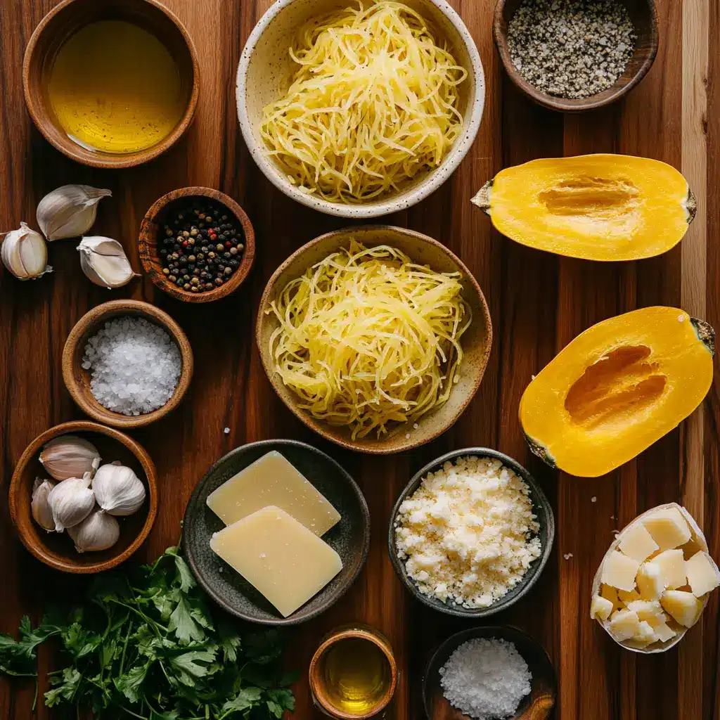 EASY BAKED SPAGHETTI SQUASH centered hero view, clean and uncluttered