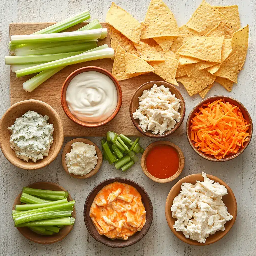 EASY BUFFALO CHICKEN DIP RECIPE centered hero view, clean and uncluttered