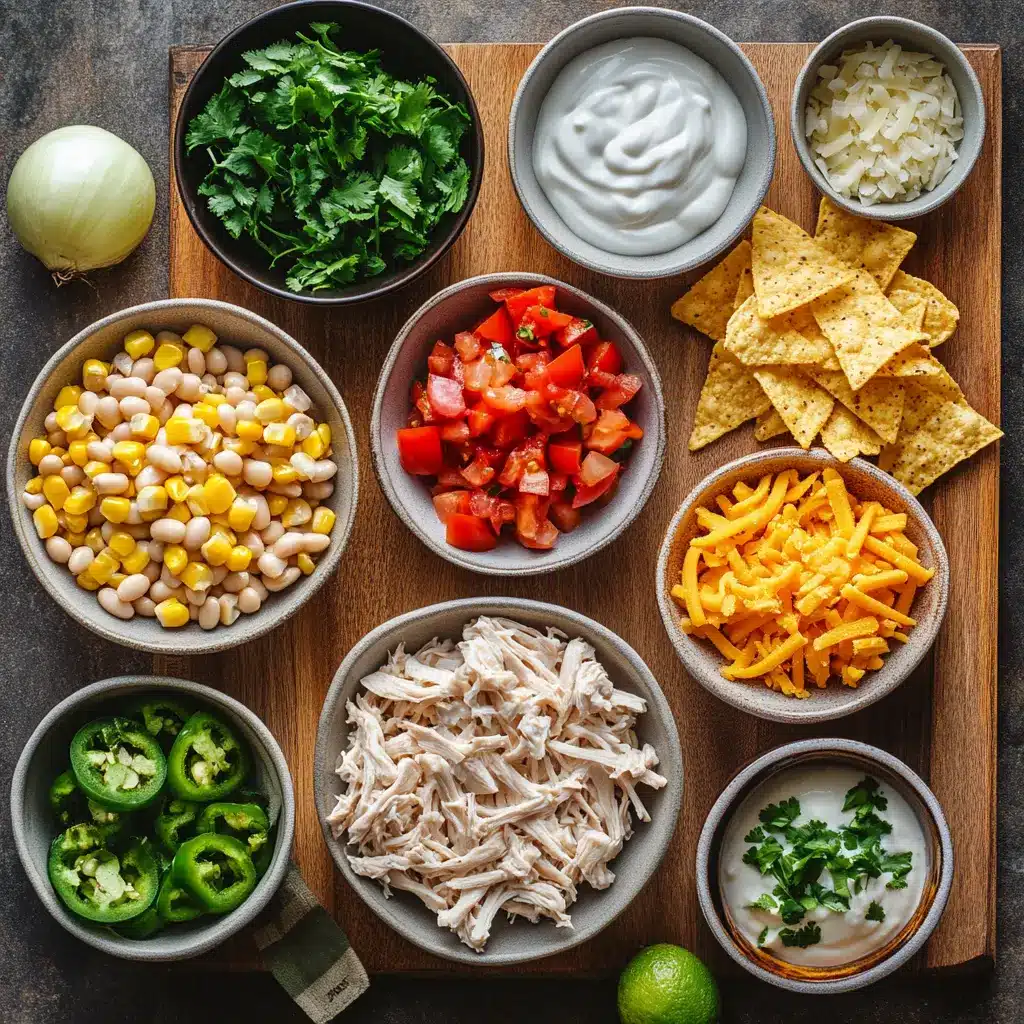 EASY WHITE CHICKEN CHILI RECIPE centered hero view, clean and uncluttered