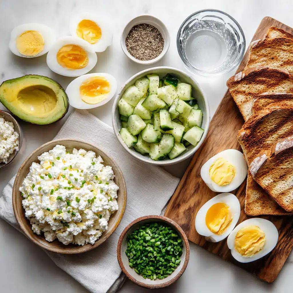 EGG SALAD WITH COTTAGE CHEESE NO MAYO on sourdough with avocado and pickles