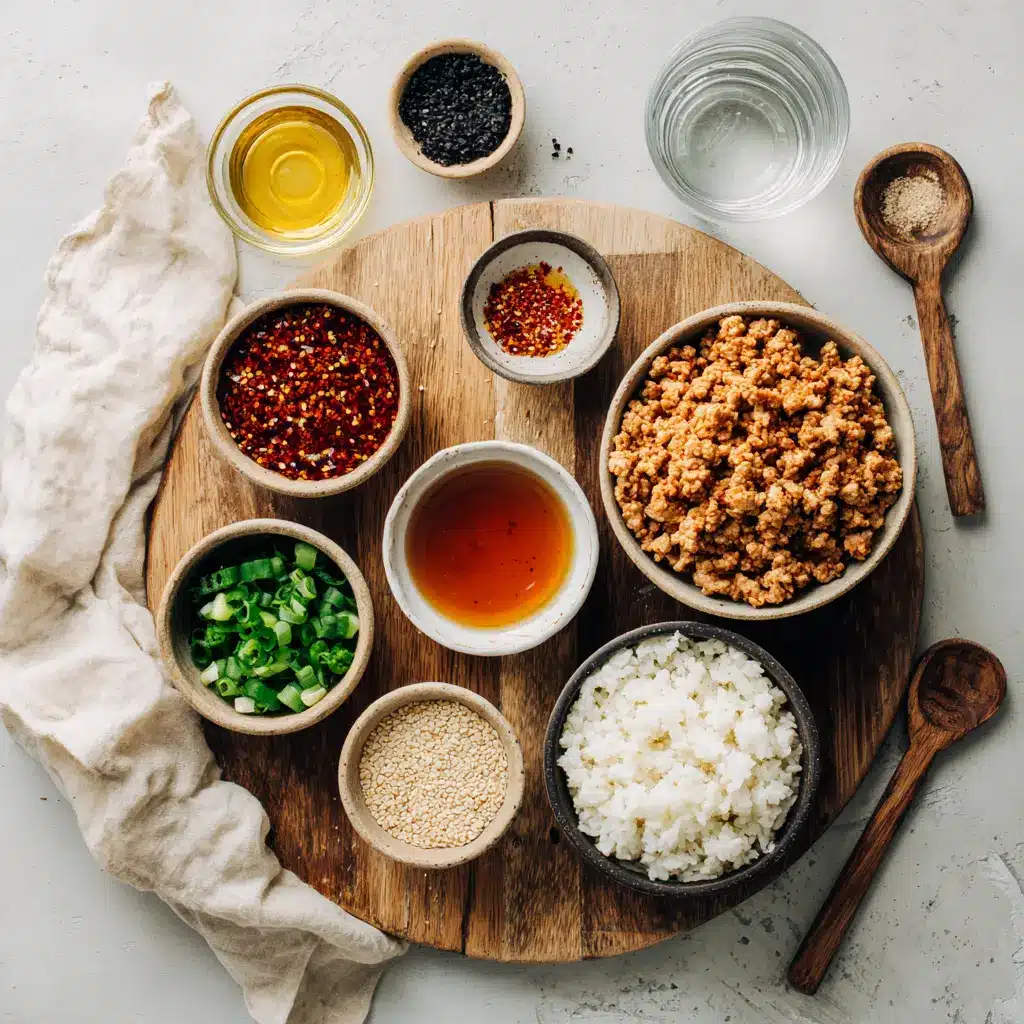 FIRECRACKER GROUND CHICKEN spicy glazed ground chicken over rice warm inviting shot