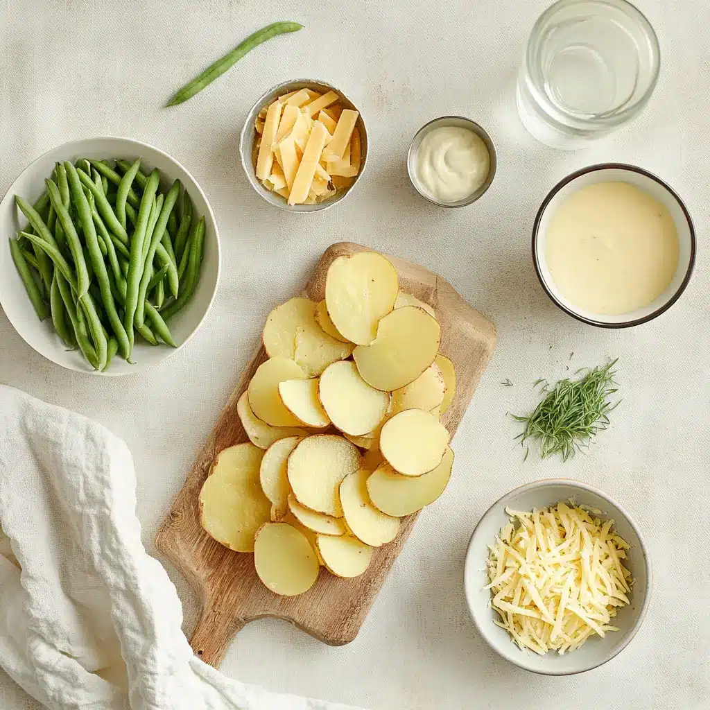 Green Bean and Potato Casserole: Simple Delicious Recipe 2 GREEN BEAN AND POTATO CASSEROLE baked casserole with potatoes green beans melted Colby cheese warm