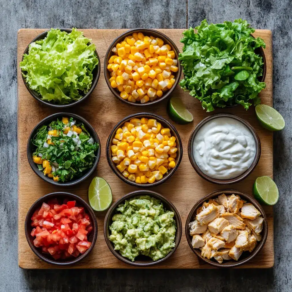 HEALTHY CHICKEN TACO BOWLS centered hero view, clean and uncluttered