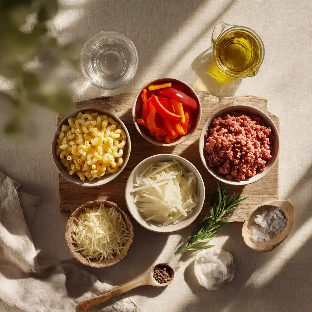 HIGH PROTEIN CREAMY PHILLY CHEESESTEAK MAC CHEESE plated bowl with melted cheese peppers and herbs