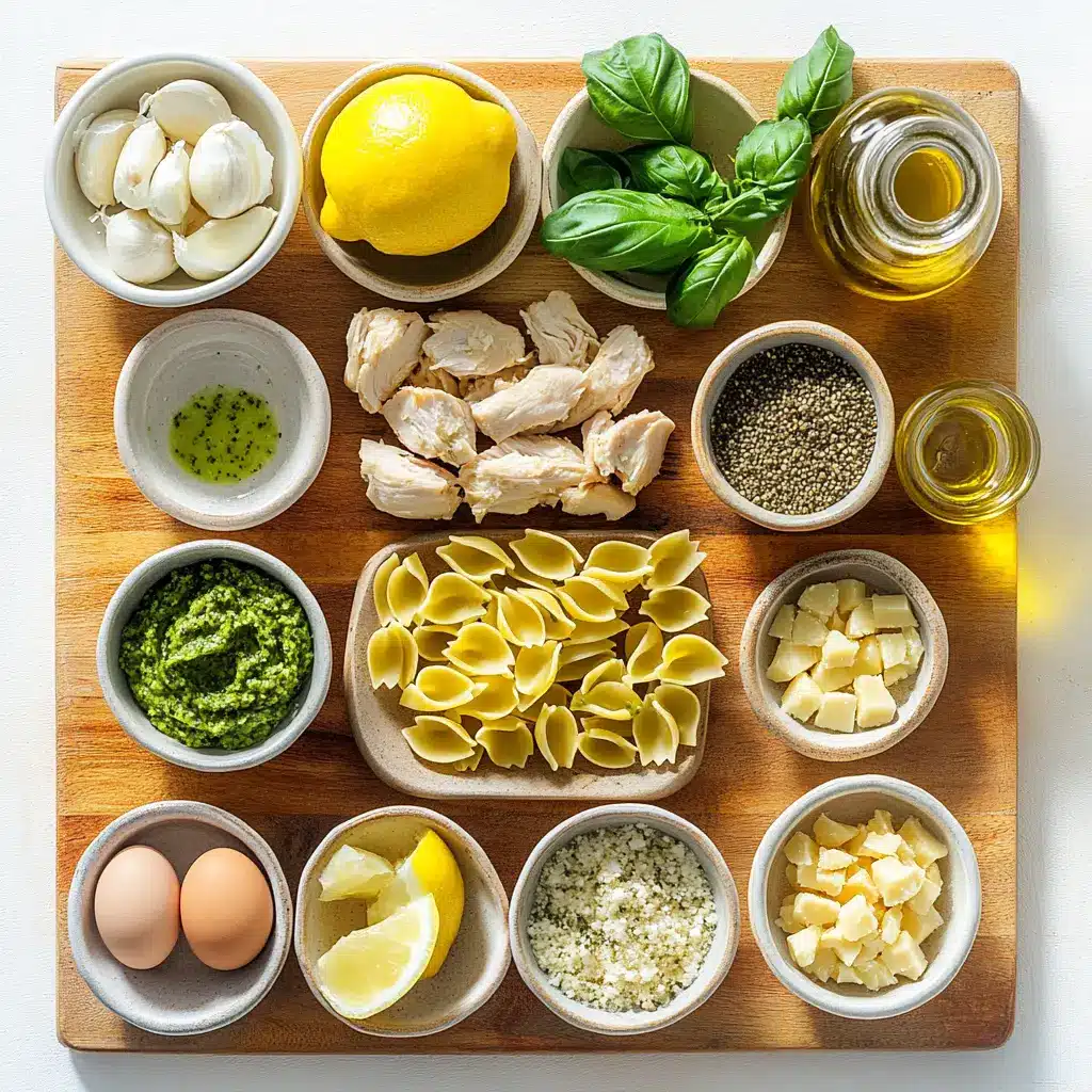 HIGH PROTEIN PESTO PASTA WITH CHICKEN centered hero view, clean and uncluttered